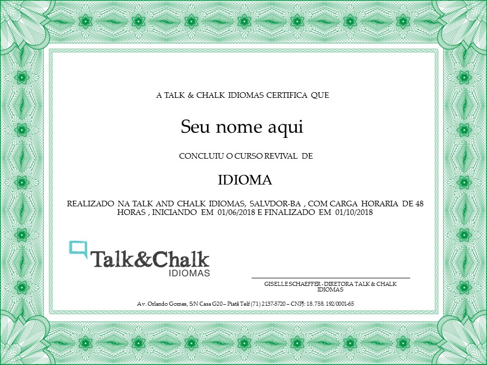 Certificado Talk and Chalk Idiomas